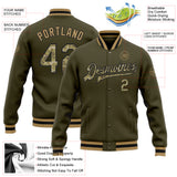 Custom Olive Camo Black-Old Gold Bomber Full-Snap Varsity Letterman Salute To Service Jacket