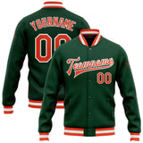 Custom Green Orange-White Bomber Full-Snap Varsity Letterman Jacket