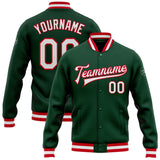 Custom Green White-Red Bomber Full-Snap Varsity Letterman Jacket