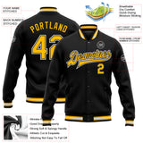 Custom Black Gold-White Bomber Full-Snap Varsity Letterman Jacket