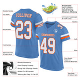 Custom Light Blue White-Orange Mesh Authentic Football Jersey