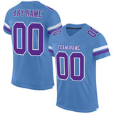 Custom Light Blue Purple-White Mesh Authentic Football Jersey