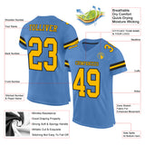 Custom Light Blue Gold-Black Mesh Authentic Football Jersey