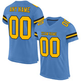 Custom Light Blue Gold-Black Mesh Authentic Football Jersey