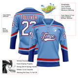 Custom Light Blue White Royal-Red Hockey Lace Neck Jersey