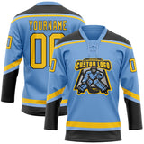 Custom Light Blue Yellow-Black Hockey Lace Neck Jersey