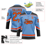 Custom Light Blue Orange-Black Hockey Lace Neck Jersey