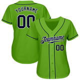 Custom Neon Green Navy-White Authentic Baseball Jersey