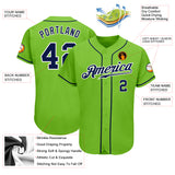 Custom Neon Green Navy-White Authentic Baseball Jersey