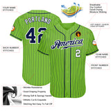 Custom Neon Green Navy Pinstripe Navy-White Authentic Baseball Jersey