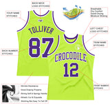 Custom Neon Green Purple-White Authentic Throwback Basketball Jersey