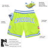 Custom Neon Green Light Blue-White Authentic Throwback Basketball Shorts