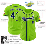 Custom Neon Green Navy-White Authentic Baseball Jersey