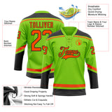 Custom Neon Green Orange-Black Hockey Lace Neck Jersey