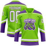 Custom Neon Green White-Purple Hockey Lace Neck Jersey