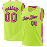 Custom Neon Green Pink Navy-White Authentic Throwback Basketball Jersey