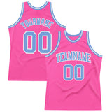 Custom Pink Light Blue-White Authentic Throwback Basketball Jersey