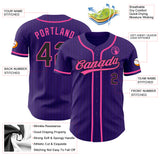 Custom Purple Black Pinstripe Pink Authentic Baseball Jersey