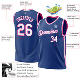 Custom Royal White-Pink Authentic Throwback Basketball Jersey