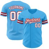 Custom Sky Blue White-Red Authentic Baseball Jersey