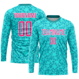 Custom Aqua Pink-White Sublimation Soccer Uniform Jersey