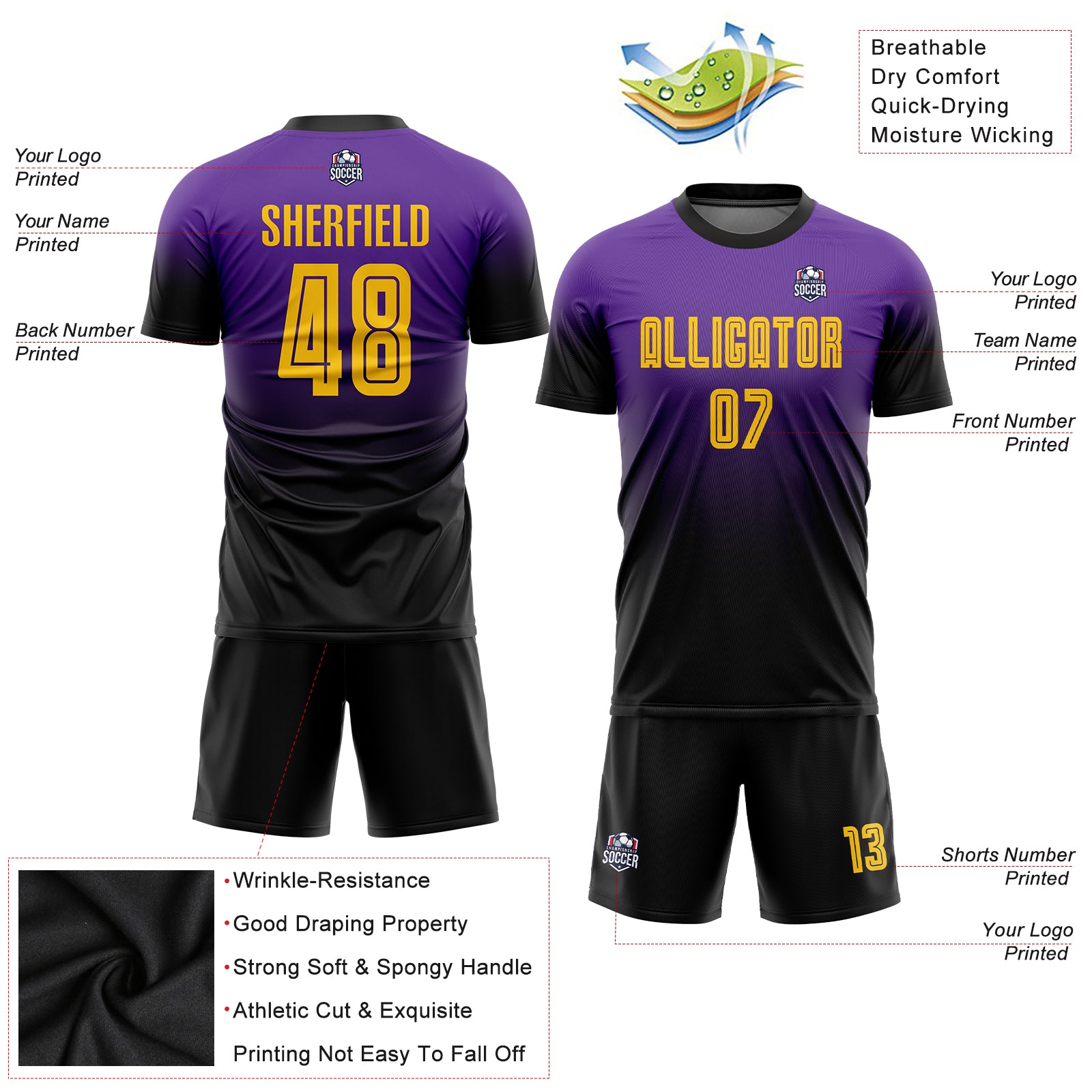 Purple Soccer Jerseys Ombre