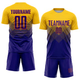 Custom Gold Dark Purple-Orange Sublimation Soccer Uniform Jersey