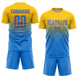 Custom Gold Powder Blue-Orange Sublimation Soccer Uniform Jersey