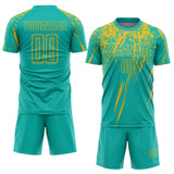 Custom Aqua Gold Sublimation Soccer Uniform Jersey