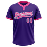 Custom Purple Pink-White Two-Button Unisex Softball Jersey