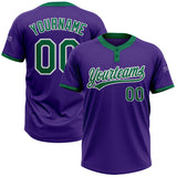 Custom Purple Kelly Green-White Two-Button Unisex Softball Jersey