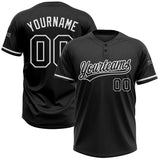 Custom Black Black-White Two-Button Unisex Softball Jersey