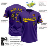 Custom Purple Black-Yellow Two-Button Unisex Softball Jersey