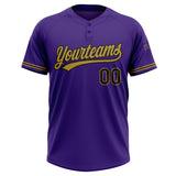 Custom Purple Black-Old Gold Two-Button Unisex Softball Jersey