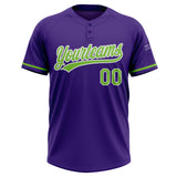 Custom Purple Neon Green-White Two-Button Unisex Softball Jersey