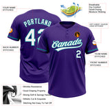 Custom Purple White-Teal Two-Button Unisex Softball Jersey