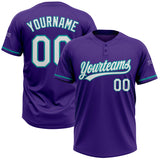 Custom Purple White-Teal Two-Button Unisex Softball Jersey