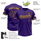 Custom Purple Purple-Yellow Two-Button Unisex Softball Jersey