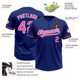 Custom Royal Pink-White Two-Button Unisex Softball Jersey