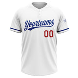 Custom White Royal-Red Two-Button Unisex Softball Jersey