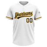 Custom White Black-Gold Two-Button Unisex Softball Jersey