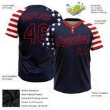 Custom Navy Red-White 3D American Flag Fashion Two-Button Unisex Softball Jersey