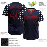 Custom Navy Red-White 3D American Flag Fashion Two-Button Unisex Softball Jersey