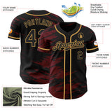 Custom Black Crimson Splash Ink Old Gold Authentic Baseball Jersey