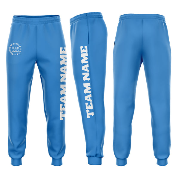 Custom Powder Blue White Fleece Jogger Sweatpants