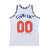 Custom White Orange-Royal Authentic Throwback Basketball Jersey