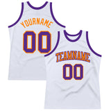 Custom White Purple-Bay Orange Authentic Throwback Basketball Jersey