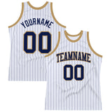 Custom White Navy Pinstripe Navy-Old Gold Authentic Basketball Jersey