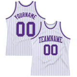 Custom White Purple Pinstripe Purple-Gray Authentic Basketball Jersey