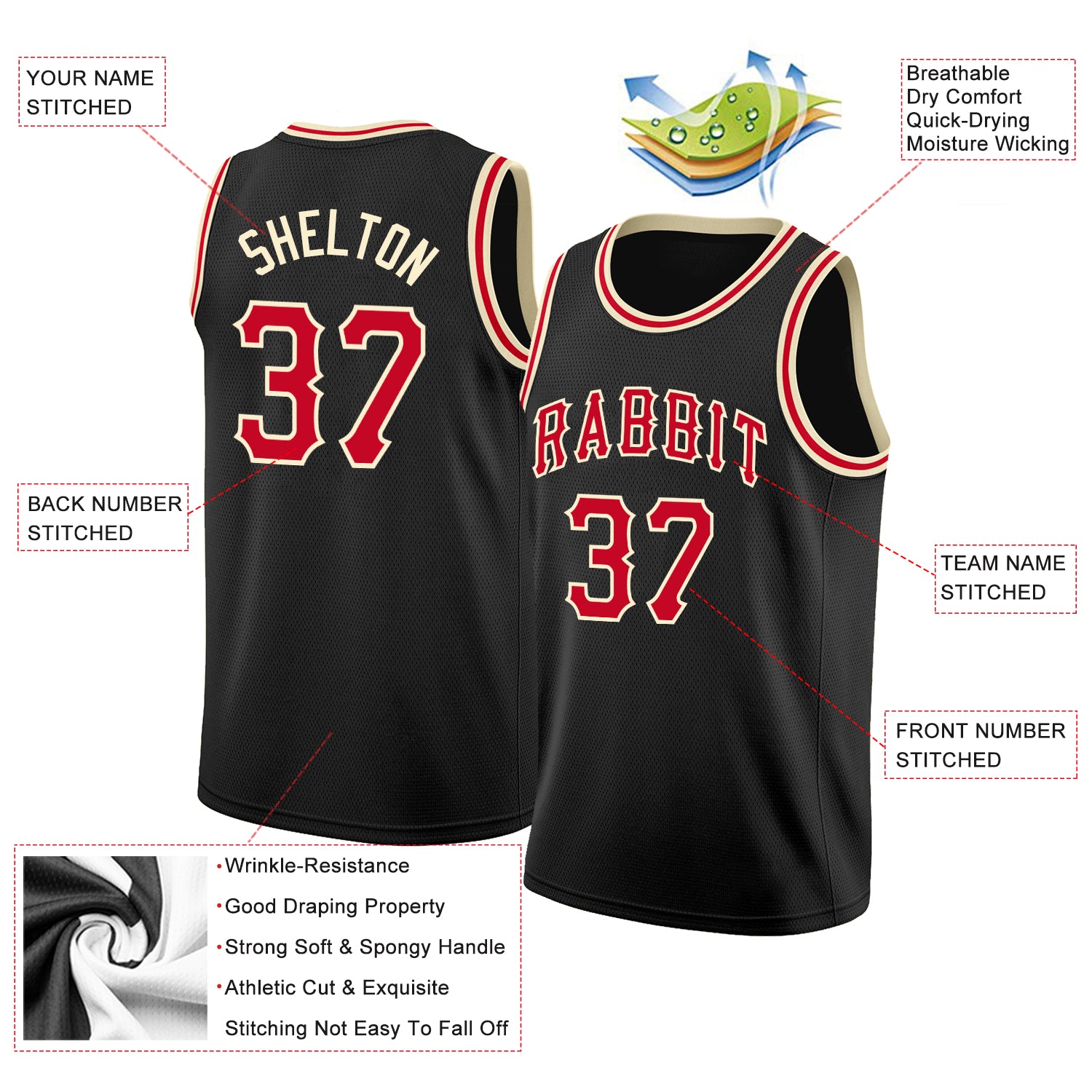 Custom Cream Black Round Neck Sublimation Basketball Suit Jersey